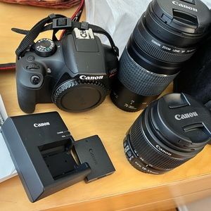 Canon Rebel EOS T6 with two zoom lenses, a carrying case and battery charger